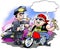 Cartoon illustration of a happy biker there must have a speeding ticket