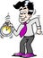 Cartoon illustration of a happy business man looking at a stopwatch