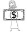 Cartoon Illustration of happy Smiling Businesswoman Holding Large Dollar Bill or Banknote