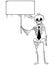 Cartoon Illustration of Human Skeleton of Dead Businessman Holding Empty Sign