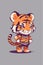 a cartoon illustration of kawaii tiger with human poses