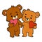Cartoon illustration, Loving couple of bears and heart-shaped valentine card