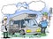 Cartoon illustration of a man who gets checked his camper