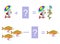 Cartoon illustration of mathematical addition and subtraction. Examples with cute fishes