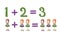 Cartoon illustration of mathematical addition and subtraction. Examples with cute little girls.