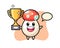 Cartoon Illustration of mushroom is happy holding up the golden trophy