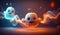 cartoon illustration of nice Halloween pumpkins ghosts with cute face. Halloween concept