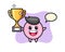 Cartoon Illustration of onion rings is happy holding up the golden trophy