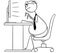 Cartoon Illustration of Overweight Office Worker Typing on Desktop Computer