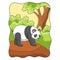 Cartoon illustration a panda walking on a cliff in the middle of the forest looking for food