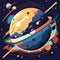 Cartoon illustration of the planet Saturn in space. Vector illustration. AI Generated