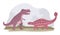 Cartoon illustration predatory ceratosaurus against herbivorous ankylosaurus