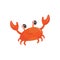 Cartoon illustration of red smiling crab. Funny sea animal with big claws. Adorable marine creature. Colorful flat