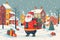 cartoon illustration santa christmas winter holiday red present claus gift. Generative AI.