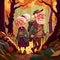 A cartoon illustration of seniors over 50 walking in a beautiful forest, symbolizing their active lifestyle and embracing the idea