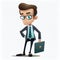 Cartoon illustration of a serious businessman with glasses, suit and a bag