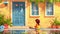 This cartoon illustration showcases a sad little girl sitting at the window looking out onto the street at bad weather