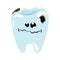 Cartoon illustration of a sick tooth. Caries on teeth. Hygiene of the oral cavity. Drawing for children.