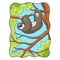 Cartoon illustration a sloth is hanging on a tree casually to enjoy the hot sun