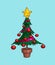 Cartoon Illustration of a Small Christmas Tree in a Pot. Vector Icon: Lines, Color, Shadows and Lights neatly in well-defined