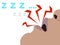 Cartoon illustration of snoring man crop face snoring loudly. Mouth open make a noise wiles sleep.  Concept of sleep apnea or slee