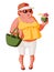 Cartoon illustration of a stereotypical middle aged white female tourist
