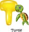 Cartoon illustration of T letter for Turtle