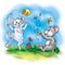 Cartoon  illustration  with two cheerful mice