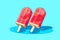 A cartoon illustration of two popsicles with red liquid on the bottom. AI generation