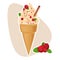 Cartoon illustration of vector wafer cone with ice cream