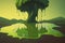 cartoon illustration, view of a tree dripping green slime, generative ai
