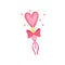 Cartoon illustration of wonderful fairy wand with pink heart and bow with ribbons. Stick with magical power spreading