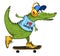 Cartoon image of amazing skateboarding alligator