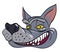 Cartoon image of grinning wolf face