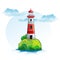 Cartoon image of the island with a lighthouse