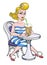 Cartoon image of pin up painting of a retro 1950s woman drinking