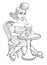 Cartoon image of pin up painting of a retro 1950s woman drinking