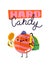 Cartoon image with slogan. Hard candy character going for an adventurous journey with compass.