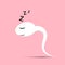 Cartoon image of tired sleeping sperm. Lov sperm motility concept. Unhealthy sperm. Vector Illustration