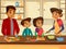 cartoon indian family at kitchen concept