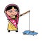 Cartoon Indian Woman Fishing