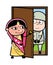 Cartoon Indian Woman opening Door