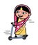 Cartoon Indian Woman Rides the kick scooter