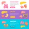 Cartoon Internal Organs Funny Emotions Banner Horizontal Set . Vector