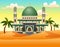 Cartoon of Islamic mosque building on the desert