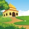 Cartoon islamic mosque and lovely nature landscape