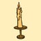 Cartoon isolated burning candle on brown vintage candleholder
