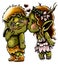 Cartoon isolated characters in full growth, fairytale cute, little green trolls in love, with big heads and pointed ears