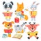 Cartoon isolated funny smart little characters love to study, forest animals reading fantasy and storybook, fairy tale
