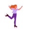 Cartoon isolated sporty young beautiful woman wearing boots with wheels to move with fun and speed, enjoy active motion
